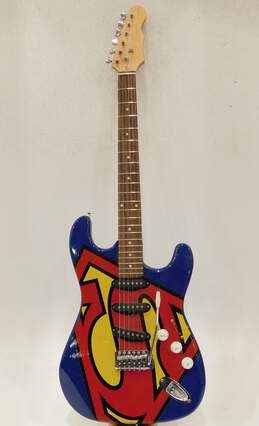 NS41-00GQS0Unbranded 6-String Blue Electric Guitar w/ DC Comics Superman Logo
