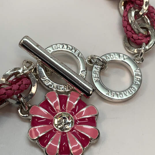 Designer Vera Bradley Silver-Tone Pink Intertwined Cable Charm Bracelet image number 4