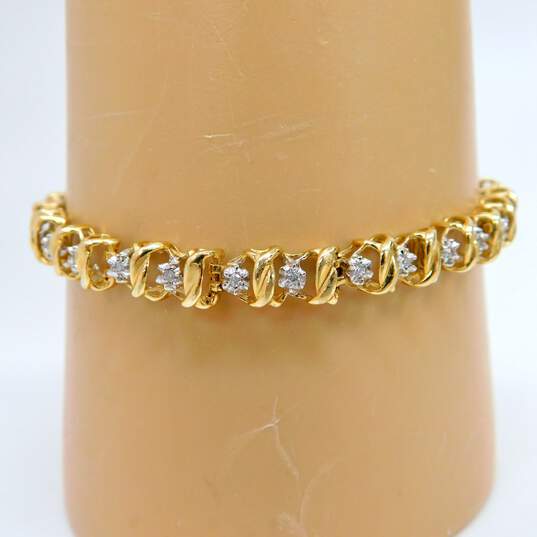 10K Yellow Gold 0.15 CTTW Diamond Tennis Bracelet 9.4g image number 3