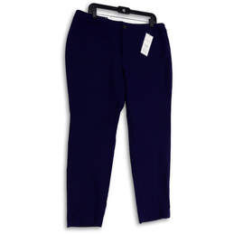 NWT Womens Blue Flat Front Stretch Pockets Straight Leg Chino Pants Size 16