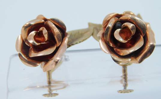 Vintage 14K Rose & Yellow Gold Rose Flower Screw Back Earrings 10.3g image number 1