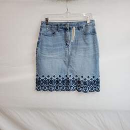 Talbots Blue Cotton Embroidered Denim Skirt WM Size 2 NWT