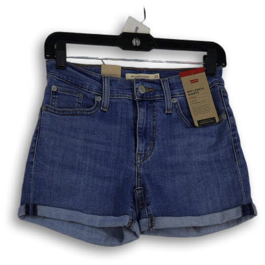 Buy the NWT Womens Blue Denim Medium Wash Mid-Length Mom Shorts Size 25