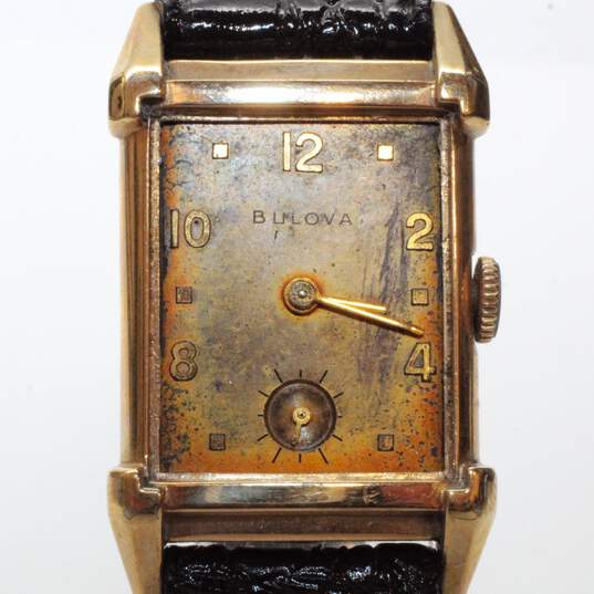 ** FOR REPAIR ** Bulova Gold Filled Black Leather Watch image number 4