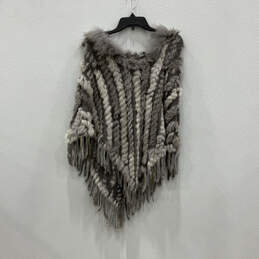 Womens Gray Faux Fur Fringe Pullover Poncho Shawl Size S/M alternative image