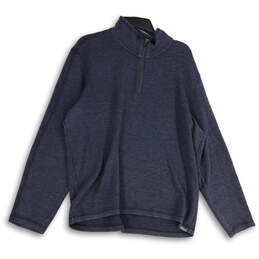 Mens Navy Blue Mock Neck 1/4 Zip Long Sleeve Pullover Sweater Size XL