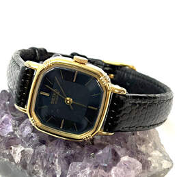 Designer Seiko Gold-Tone Black Leather Adjustable Strap Analog Wristwatch