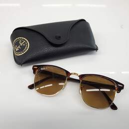 Ray-Ban RB3016 Clubmaster Brown Tort on Gold Frames Polarized Lens Sunglasses