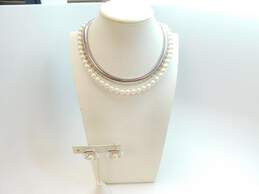 VTG Coro & Sarah Cov Silvertone Faux Pearl & Chain Necklaces & Leaf Earrings alternative image