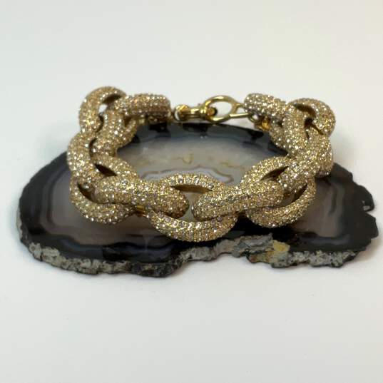 Designer J. Crew Gold-Tone Pave Rhinestone Oval Link Chain Bracelet image number 1