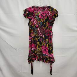 Betsey Johnson WM's 100% Silk Charmeuse Midnight Rose Ruffle Bottom Dress Size L alternative image