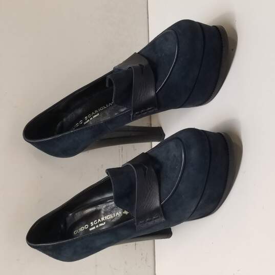 Women's Guido Sgariglia Penny Loafer Heels, Blue Suede, Size EU 38.5/  US 7.5 image number 3