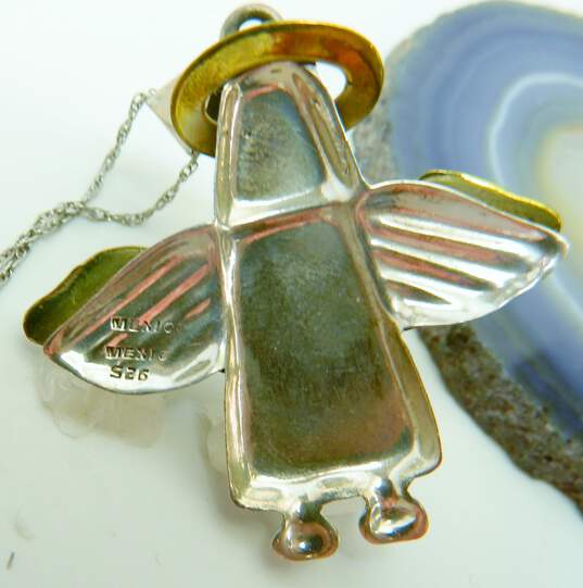 Artisan Mexico 925 & Brass Accents Halo & Wings Figural Angel Pendant Chain Necklace 8.8g image number 6