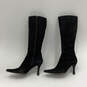 Womens Black Leather Pointed Toe Side Zip Stiletto Knee High Boot Size 9.5M image number 3