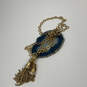 Designer J. Crew Gold-Tone Rhinestone Link Chain Tassel Pendant Necklace image number 1