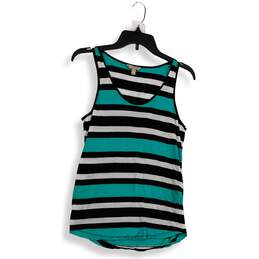 Womens Black Green Striped Scoop Neck Sleeveless Pullover Tank Top Size S