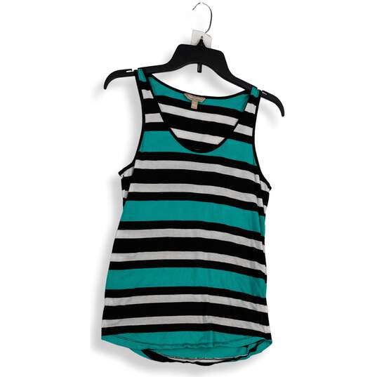 Womens Black Green Striped Scoop Neck Sleeveless Pullover Tank Top Size S image number 1