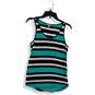 Womens Black Green Striped Scoop Neck Sleeveless Pullover Tank Top Size S image number 1