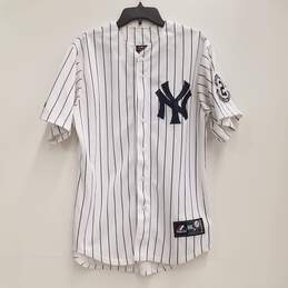 Majestic Men's New York Yankees Derek Jeter #2 White Pin Striped Jersey Sz. M (With Captain's Patch)