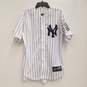 Majestic Men's New York Yankees Derek Jeter #2 White Pin Striped Jersey Sz. M (With Captain's Patch) image number 1
