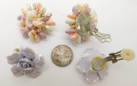 Vintage Iridescent Pastel Multi Strand Beaded Necklace & Floral & Beaded Clip On Earrings 86.5g image number 6