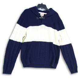Brooks Brothers Mens Navy Blue Cream Knitted Collared Pullover Sweater Size XL