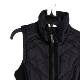 Womens Black Mock Neck Sleeveless Full-Zip Puffer Vest Size Small