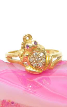 18K Gold Diamond Accent & Ruby Frog Ring For Repair 3g