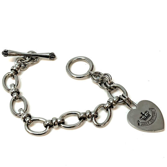 Designer Juicy Couture Silver-Tone Link Chain Toggle Clasp Charm Bracelet image number 2