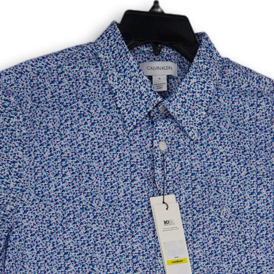 NWT Mens Blue Printed Spread Collar Short Sleeve Button-Up Shirt Size M image number 3
