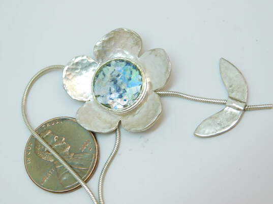 Signed SR 925 Roman Glass Flower Pendant Necklace 10.5g image number 4