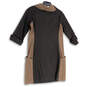 Womens Black Brown Long Sleeve Pockets Cowl Neck Sweater Dress Size 10 image number 2