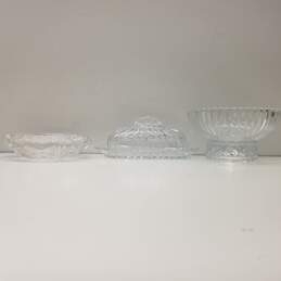 Lot of 3 Glass Crystal  Home Décor Butter Dish, Bowl, Ash Tray