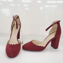 Marc Fisher Smiliy Scalloped Leather Heels Pumps Maroon Women's Size 7.5 alternative image