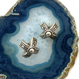 Designer Brighton Silver-Tone Engraved Cross-Shaped Classic Stud Earrings