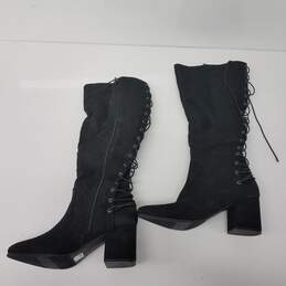 Layne Bryant Black Suede Lace Up Back 3" Heel Boots Women's 10