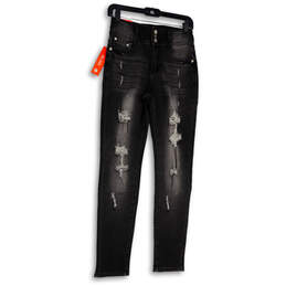 NWT Womens Black Denim Dark Wash Pockets Distressed Skinny Leg Jeans Size 8