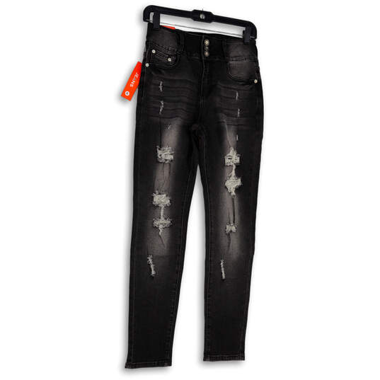 NWT Womens Black Denim Dark Wash Pockets Distressed Skinny Leg Jeans Size 8 image number 1