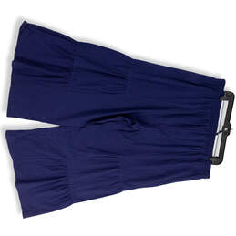 Womens Blue Elastic Waist Pleated Drawstring Wide-Leg Cropped Pants Size 2X alternative image