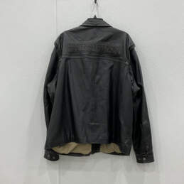 Mens Black Leather Collared Long Sleeve Full-Zip Motorcycle Jacket Size 3XL alternative image
