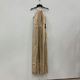 NWT Womens Rose Gold Sequin Halter Neck Sleeveless Maxi Dress Size 0