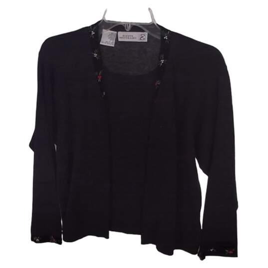 Womens Black Holiday Long Sleeve Open Front Cardigan Sweater Size Large image number 2