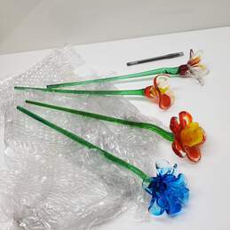 VTG. Set Of 4 Blown Glass Multi-Color Flowers Approx. 19 In. L