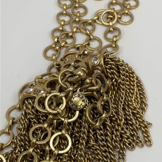 Designer J. Crew Gold-Tone Rhinestone Link Chain Tassel Pendant Necklace image number 4
