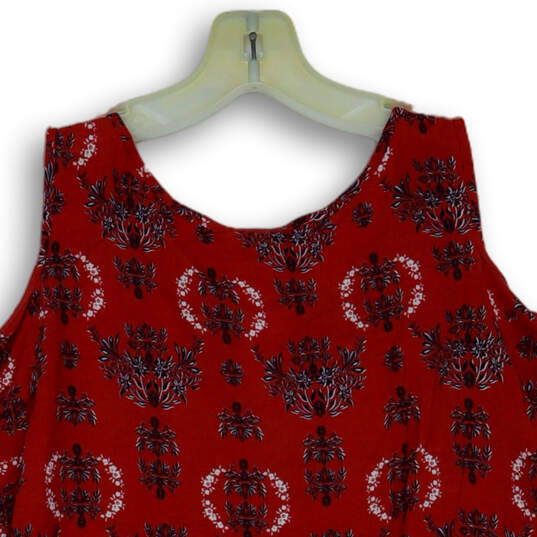 Womens Red Floral Cold Shoulder Notch Neck Pullover Blouse Top Size L image number 4
