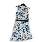 Womens White Blue Floral Sleeveless Waist Belted A-Line Dress Size 10 image number 1
