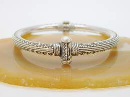 Artisan 925 Bali Style Intricate Granulated & Twisted Rope Accented Hinged Tube Bangle Bracelet 31.1g