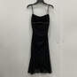 Womens Black Beaded Ruffled Hem Spaghetti Strap Ruched Bodycon Dress Size L image number 1