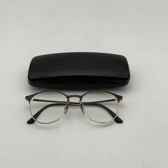 Mens Gold Black Metal Full-Rim Clear Round Lens Eyeglasses With Case image number 5