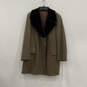 Womens Brown Long Sleeve Faux Fur Collared Pockets Button Front Overcoat image number 1